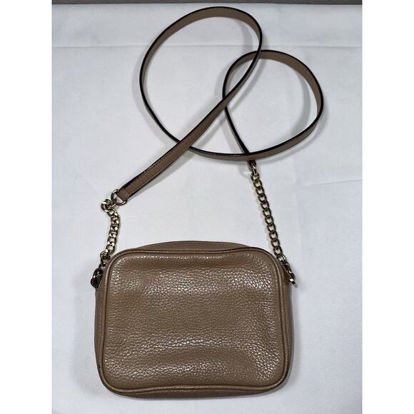 Michael Kors Fulton Small Mini Beige Taupe Leather Zip Chain Strap Crossbody Bag - Picture 8 of 15